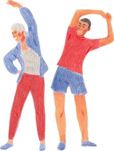 Organic Textured Elderly Mothers with Children Stretching
